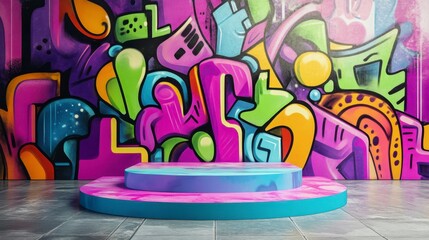 Vibrant Graffiti Background with Colorful Stage for Photo Shoot