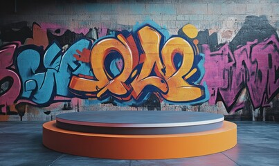 Urban Graffiti Wall with Colorful Artwork and Circular Stage Design