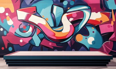 Colorful Graffiti Mural with Display Platform for Urban Art Setting