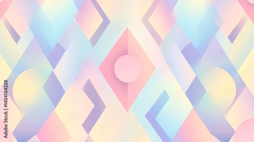 Poster photograph of geometric gradient abstraction featuring overlapping arrows and circles in pastel shad