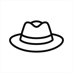 Fedora Hat Icon – Classic Wide Brim Outline Vector Illustration