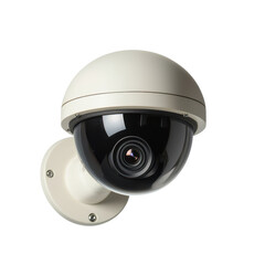 Security camera with dome design and black lens for surveillance in outdoor and indoor environments on transparent background