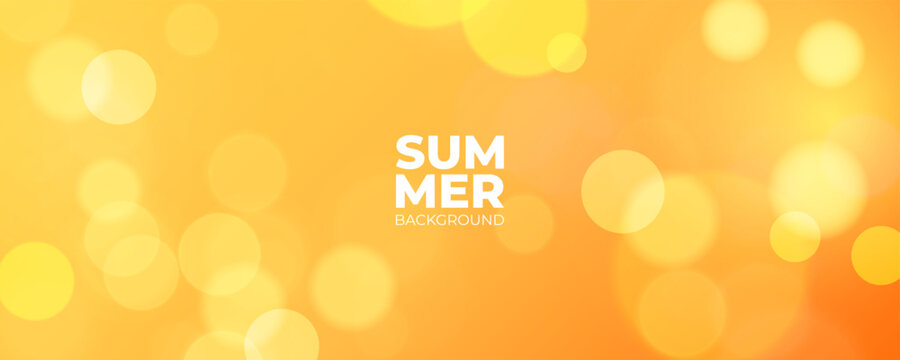 Summer theme bokeh lights for creative seasonal graphic design. Summertime blurred background. Orange color gradient. Vector illustration.