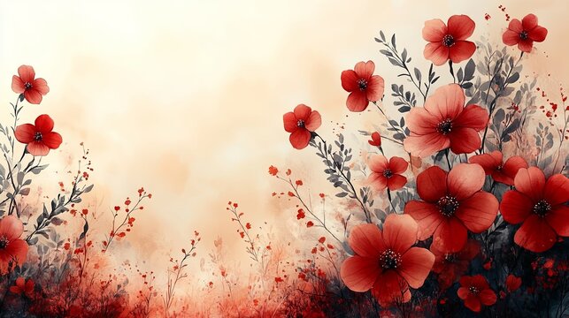 Red Flowers Baptism Christening First Communion Card Invitation