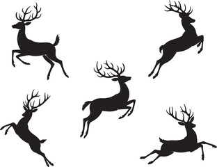 Obraz premium Silhouettes of Majestic Deer in Dynamic Jumping and Running Poses