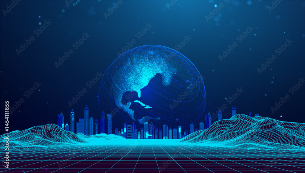 Poster background world tech network globe map global abstract connect future. vector earth design highligh