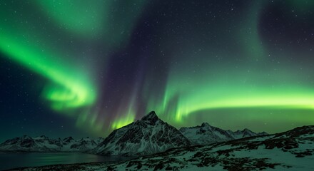 Aurora Borealis Illuminates Lofoten Mountains
