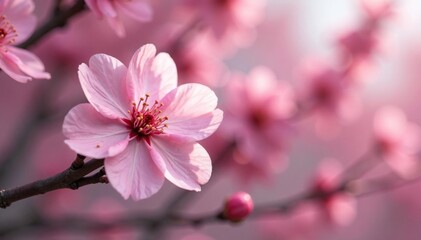 Fototapeta premium Delicate pink sakura blossoms, full bloom, intricate petal detail , japanese, cherry blossom, elegant
