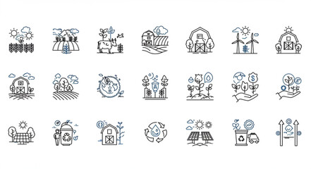 Sustainable Agriculture and Farming Icons – Eco-Friendly Food Production and Rural Living
