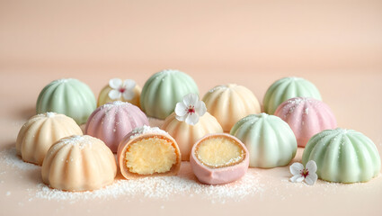 Pastel Mochi Sweets A Delicate Flat Lay of Vibrant Flavors