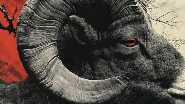Ram's head with shifting horns and red glow