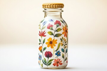 Floral glass bottle with decorative flowers