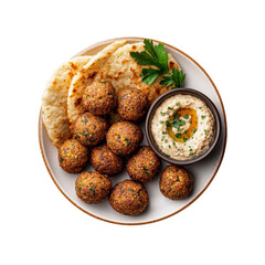 Delicious Falafel with Hummus and Pita Bread - Overhead Shot