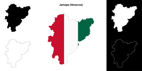 Fototapeta premium Jamapa municipality (Veracruz) outline map set