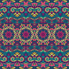 Abstract geometric damask seamless pattern ornamental. Indian vivid color textile design