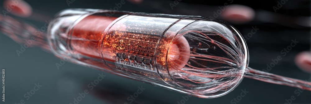 Aufkleber futuristic nanobot capsule traveling within a human blood vessel showcasing advanced biomedical tech