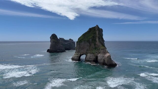 An aerial view of the coastal rock formations that beautifully line the coastline. Travel
