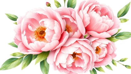 Elegant Watercolor Peony Arrangement for Invitations and Decorative Projects with Soft Pastel Pink Tones and Green Foliage