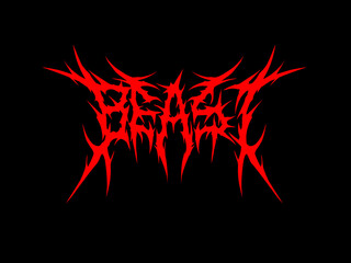 Beast, vector metal typography with aggressive spikes and blood red strokes, perfect for dark merch, band logos, sticker and poster 