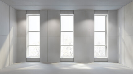 Fototapeta premium Sunlit Minimalist Room with Triple Windows, Embracing Serenity and Simplicity