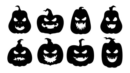 set of halloween pumpkins silhouette vector on tranparent background