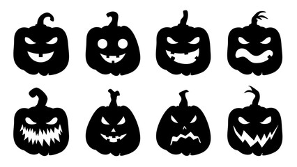 set of halloween pumpkins silhouette vector on tranparent background