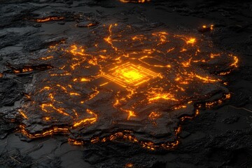 Molten rock surface with glowing chip