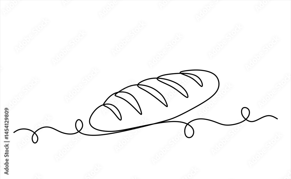 Poster wheat bread one line continuous drawing. bakery pastry products continuous one line illustration. ve