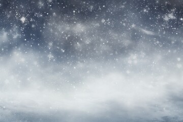 Fototapeta premium Heavy snowfall cascading from the night sky, with a subtle misty effect adding depth and dimension to the wintery landscape