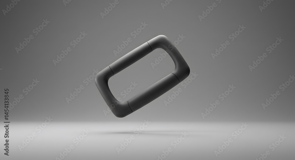 Poster sleek black rectangular object floating in minimalist gray studio setting: product photography