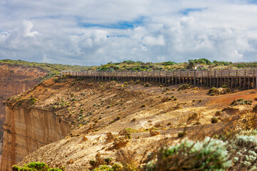 The Twelve Apostles viewing platform, Victoria, Australia. Clifftop walking path off the Great Ocean Road on the south coast of Victoria.