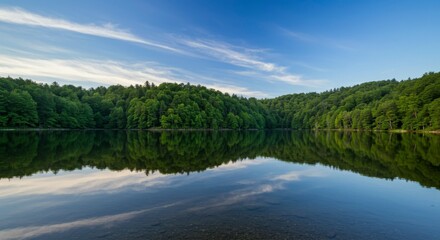 Obraz premium Serene lake reflecting a sky of clouds