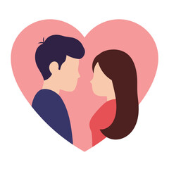 cute young couple lover boyfriend and girlfriend male and female character heart love icon silhouette vector art flat design 
