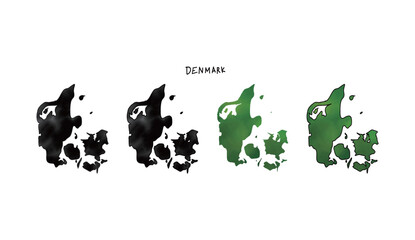 水彩で塗られたデンマークの地図の手書きベクターイラスト1