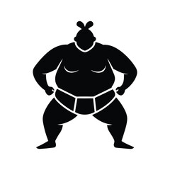 Silhouette art illustration of a sumo wrestler in traditional stance.eps