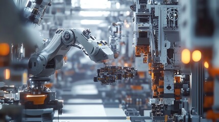 Robotic arm automation assembly line manufacturing industry production factory ai technology future  100