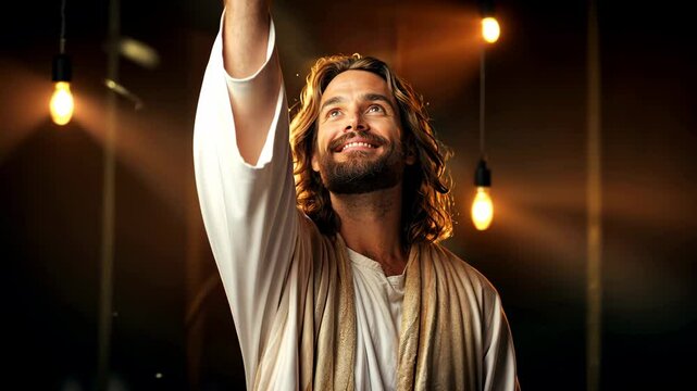 Jesus Christ our Savior with his arm outstretched offering you the eternal life 4K