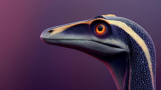 Close-up of dinosaur head turning right