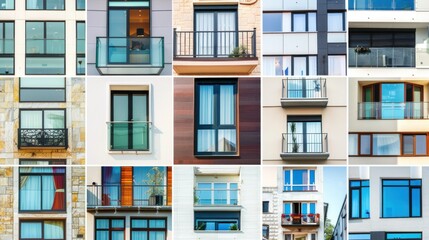 Set of various residential building photos collage
