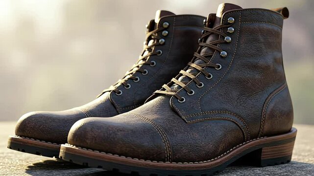Laced Up and Ready - Close-up of vintage lace-up leather boots