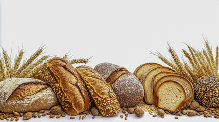 Whole grain bread Isolated on White Background.