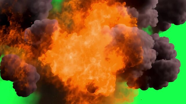 Large explosion animation, transparent 4K video, green screen