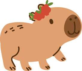 Hand drawn cute Capybara with Flower illustration