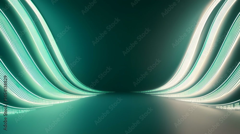 Poster the image contains two curving, glowing teal lines that form a pathway against a dark teal backgroun