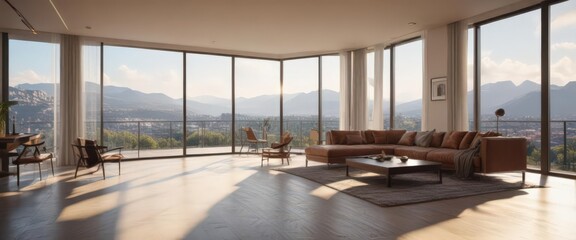 Fototapeta premium Sun-drenched luxury apartment, breathtaking panorama, contemporary, penthouse, luxury