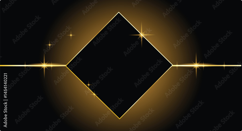 Poster square abstract golden frame on black with shiny elements place for text. graphic design elements an