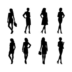 Obraz premium Business Woman Silhouette Set Clipart on Background
