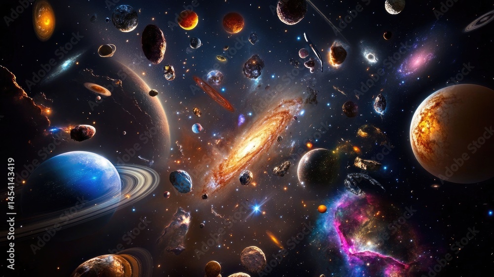 Poster deep space view of glowing gases, nebula formations, and galaxies extending into infinity