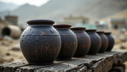 Fototapeta premium Traditional pottery crafting process desert village photography natural light close-up cultural heritage