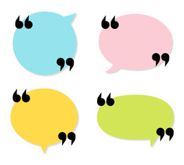 Quote frames blank templates set. Quote remark, mention quotations frame and callout text template. Talk remark quotation frames, citation memo or dialog box bubble. Isolated vector symbols set